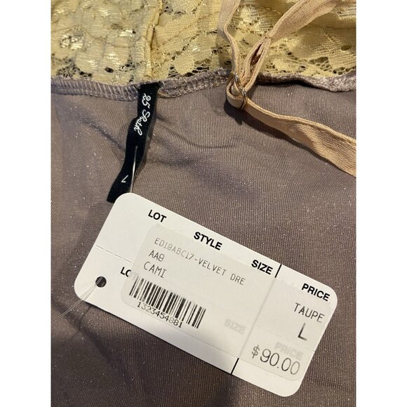 25 South Y2K Crushed Velvet Camisole Tank Top Tan Taupe Lace Large L - Picture 4 of 5